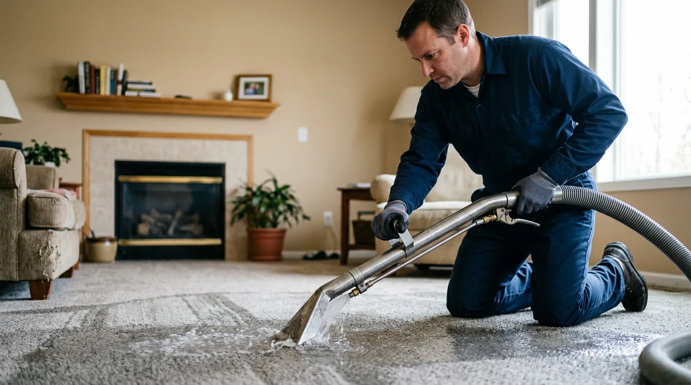 Water damage restoration technician working near Apulia Station, NY